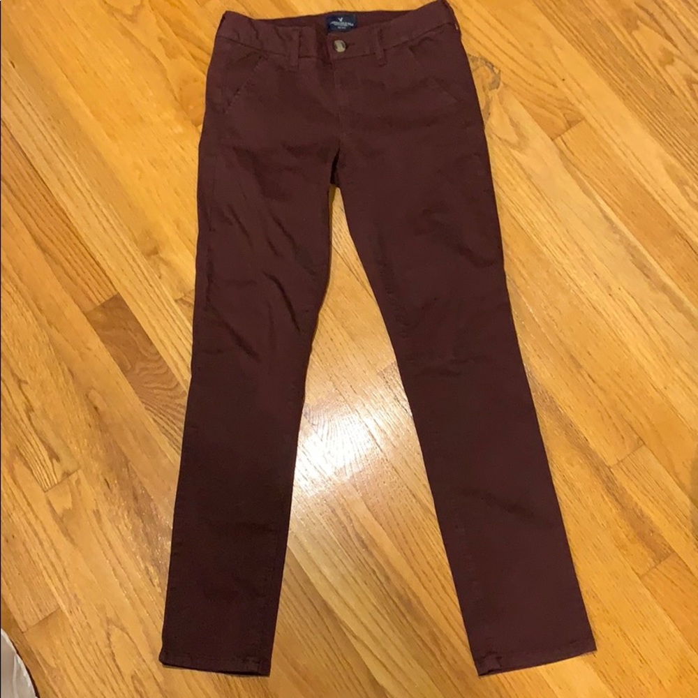 American eagle stretch skinny maroon pants